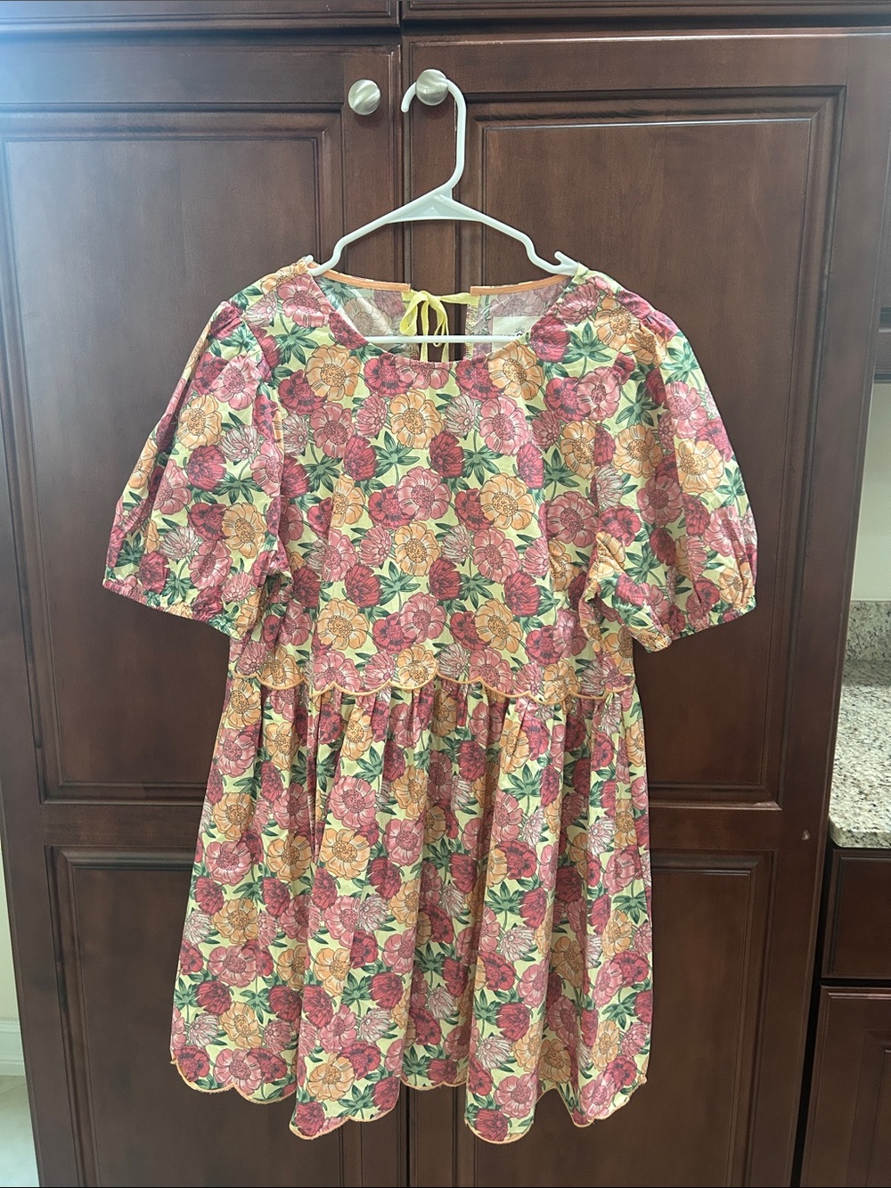 Umgee Floral Puff-Sleeve Dress with Scallop Details